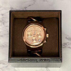 Michael Kors Rose Gold Tortoise Runway Watch w/ Box